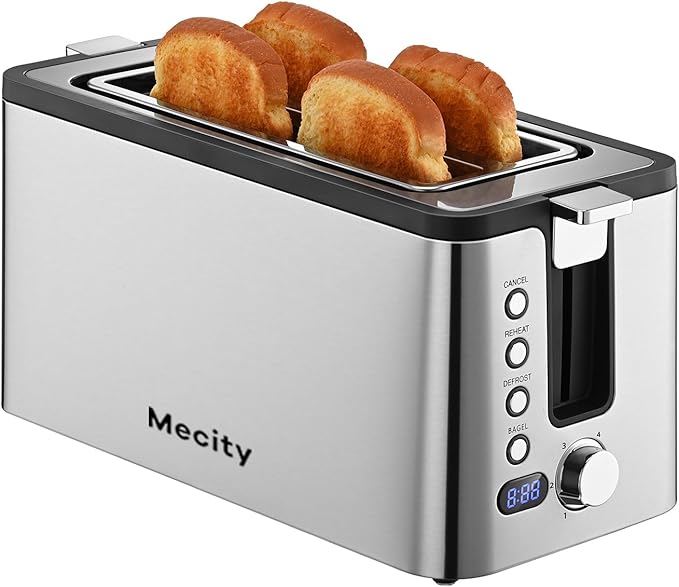 Mecity 4 Slice Toaster, Long Slot Toaster by Mecity