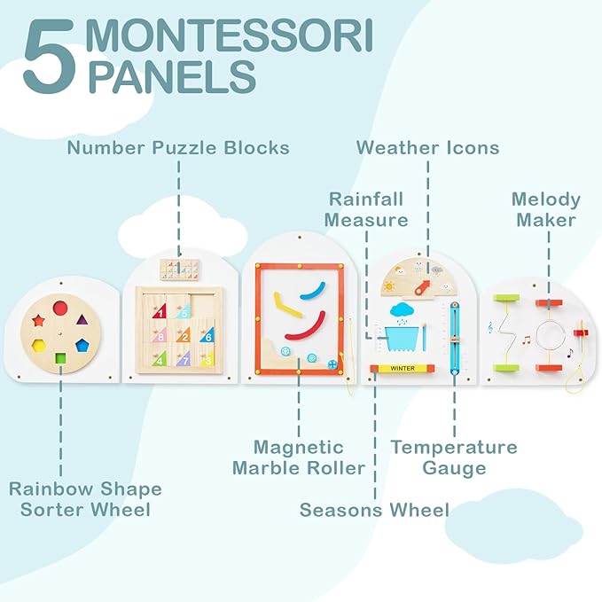 Monläurd® Cloud Montessori Busy Board, Sensory Board, Wooden Toys, Wall Toys - Image 3