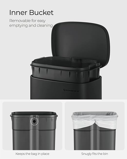 SONGMICS Trash Can with Lid, 8 Gallon Garbage Can, Stainless Steel Small Waste - Image 5