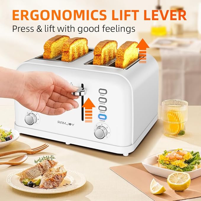 White Toaster 4 Slice, Dual Independent Controls, Extra Wide Slot Toasters - Image 8
