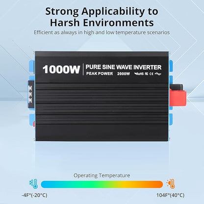 1000W Pure Sine Wave Inverter, 1 USB Port 5v/2.1a, LCD Display&Remote Controller - Image 5
