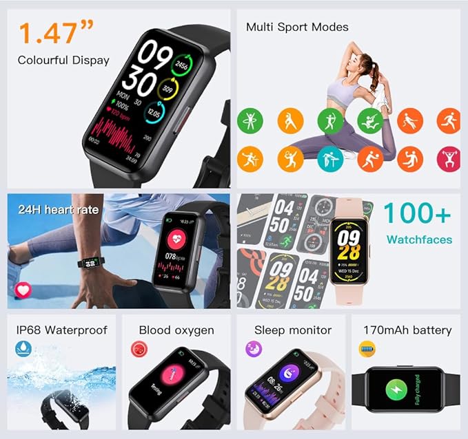 USMECBL Fitness Trackers, Blood Oxygen Heart Rate Sleep Monitor, Smart Band - Image 2