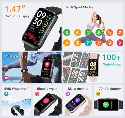 USMECBL Fitness Trackers, Blood Oxygen Heart Rate Sleep Monitor, Smart Band - Image 2