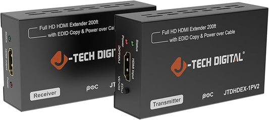J-Tech Digital HDMI Extender 1080P 60Hz Over Single CAT 5e/6/7 PoC up to 165ft by J-TechDigital
