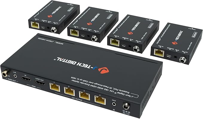 J-Tech Digital HDMI 2.0 4K 1x4 Splitter Extender Over Single Cable CAT6 by J-TechDigital