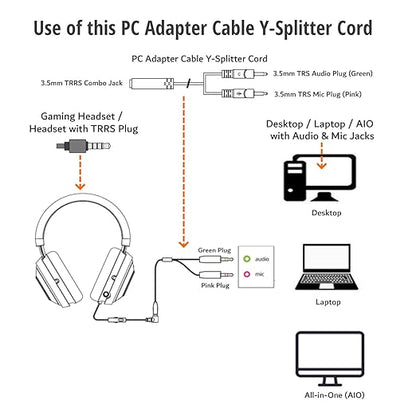 ienza PC Headset/Microphone Splitter Adapter Cable Y-Splitter Compatible - Image 2