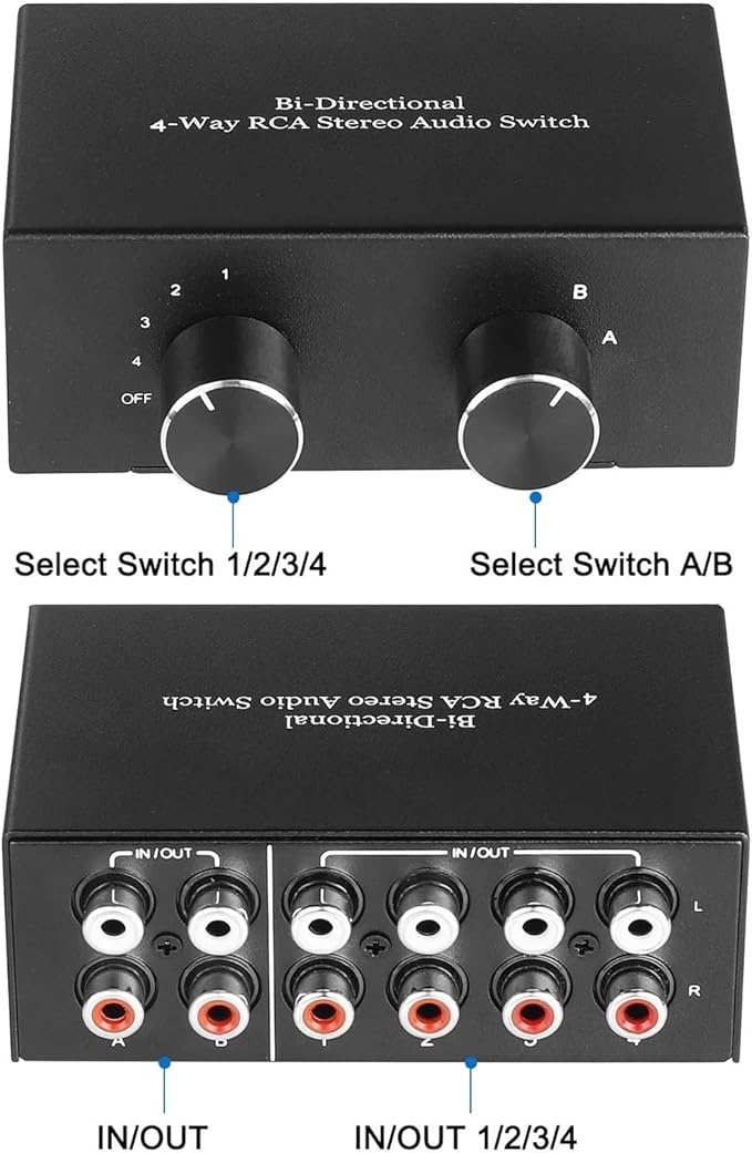 RCA L/R Audio Switcher, 4-in-2-Out Analogue Audio Switch, Noiseless Stereo - Image 5