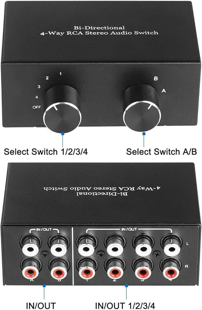 RCA L/R Audio Switcher, 4-in-2-Out Analogue Audio Switch, Noiseless Stereo - Image 5