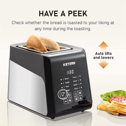 Touchscreen Toaster 2 Slice, KETIAN Bagel English Muffins Toast Pastry Waffles - Image 2