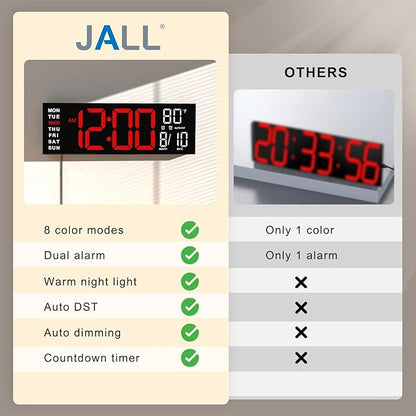 JALL 16" Large Digital Wall Mount Clock, Count Down Timer, Big LED, RGB Color - Image 8