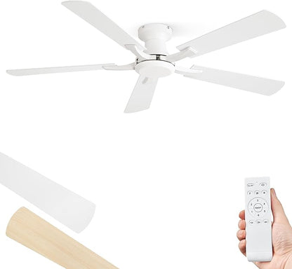 ZMISHIBO 52 Inch Ceiling Fan No Light, Flush Mount Low Profile, Modern White by ZMISHIBO