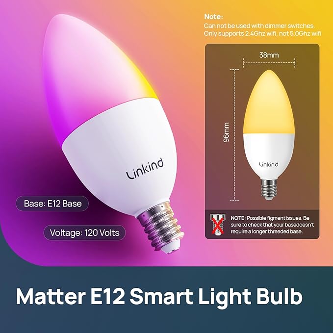 Linkind Matter Smart Bulbs, E12 Led Bulb Works - Image 2