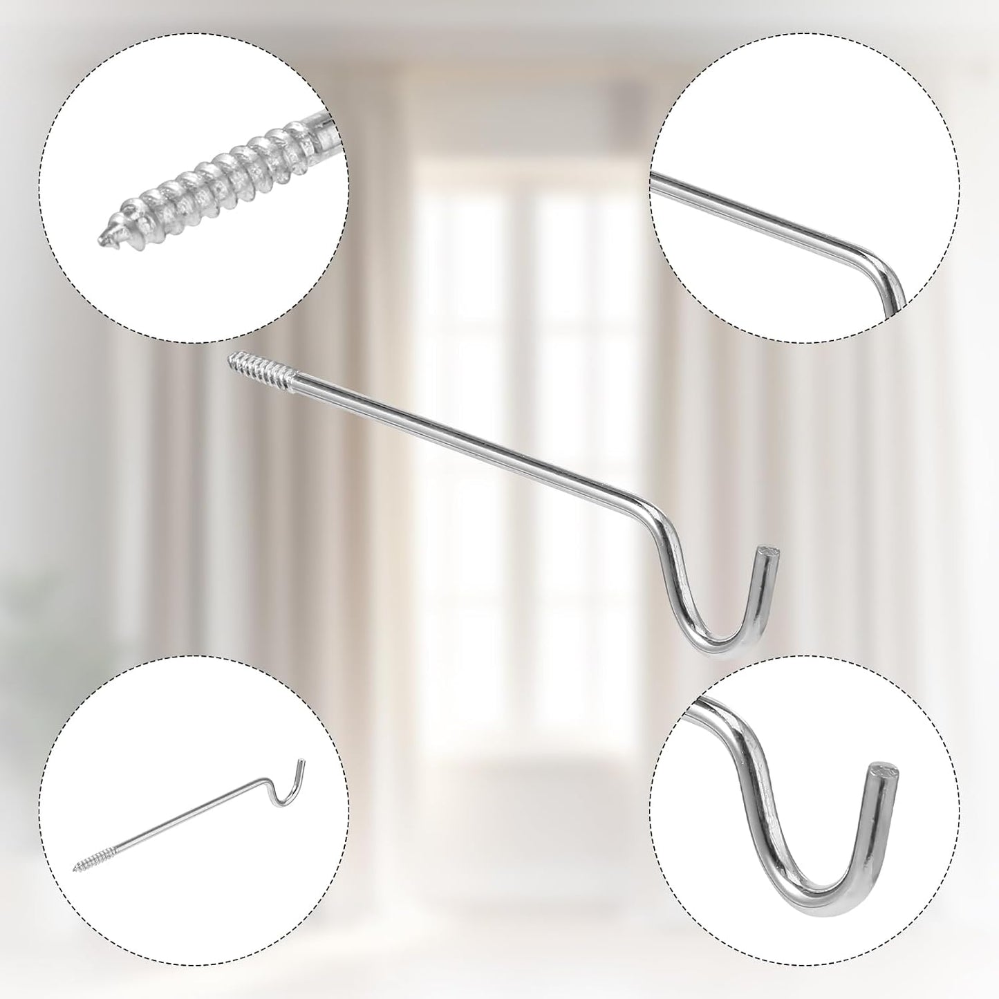 4 Pcs Curtain Rod Support, Single Curtain Rod Bracket Metal Center Hook Hanger without Screws