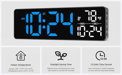 Large LED Digital Wall Clock with Date, Temperature, Auto-Brightness, Auto-DST | Big Digital Clock for Bedroom, Desk, Classroom, Living Room, Kitchen, Office, Gym, Farmhouse, Xmas Gift for Seniors