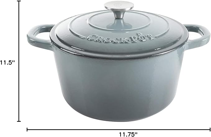 Crock Pot Artisan 5-Quart Round Enameled Cast Iron Dutch Oven – Slate Gray - Image 9