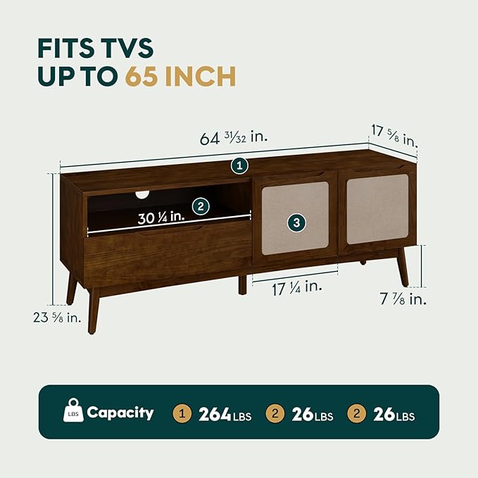 Calista TV Stand 1 Drawer 2 Door – Chestnut Finish Media Console - Image 2