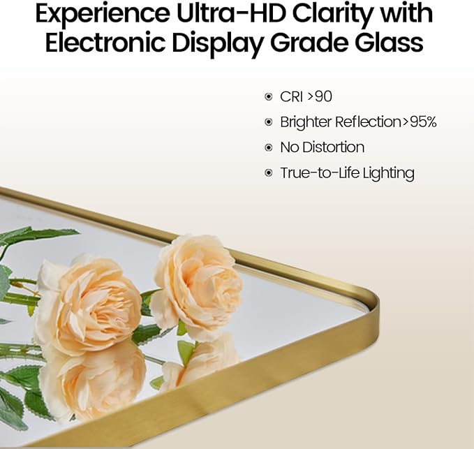 Andy Star Gold Bathroom Mirror, 22x30'' Brushed Brass Metal Frame Rounded - Image 3