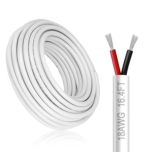 DEKIEVALE 18 Gauge 2 Conductor Electrical Wire, 16.4FT White Stranded Low by DEKIEVALE