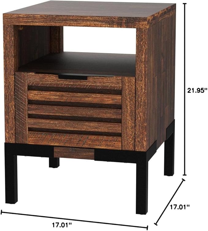 Bme Millie Solid Acacia Wood Rustic Nightstand - Image 2