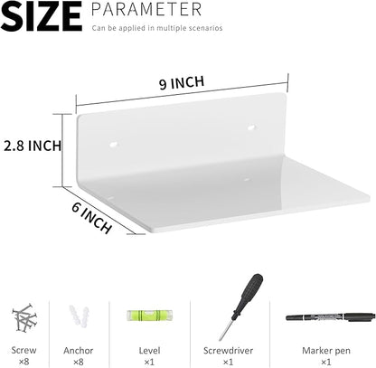 Hexsohoma 9 Inches White Floating Shelves, Acrylic Wall Shelves - Image 3