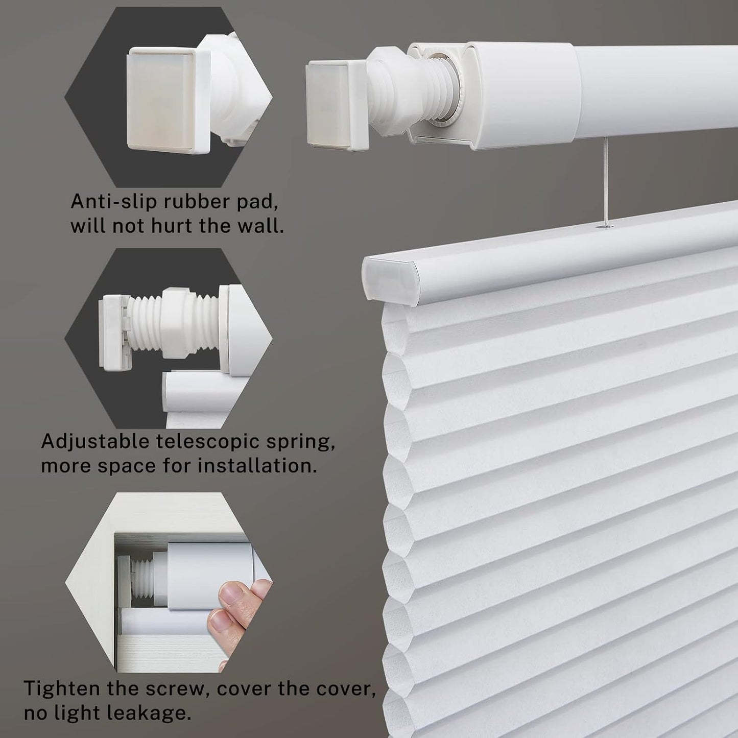 MiLin No Tools Top Down Bottom Up Cellular Shades Cordless No Drill Blinds for Windows Shades for Home Indoor Blinds and Shades - Light Filtering White 34 1/2" W x 64" H