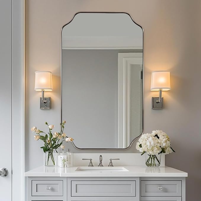 ANDY STAR 24x40 Inch Rectangle Bathroom Mirror, Brushed Nickel Scalloped by ANDYSTAR