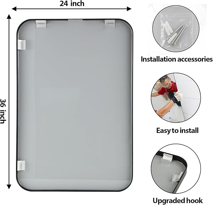 24x36 Inch Black Wall Mirror for Bathroom, Brushed Metal Framed Mirror - Image 6