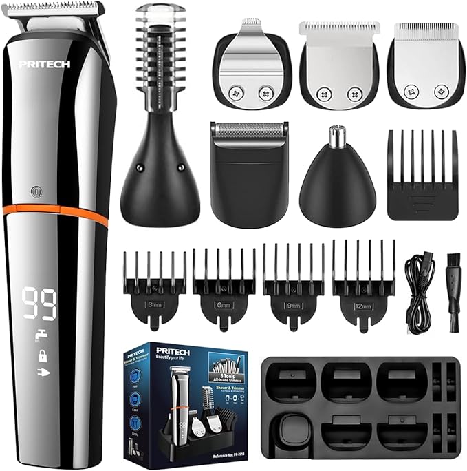 PRITECH Beard Trimmer for Men, 6 in 1 Hair Clippers Kit, Precision Cordless by PRITECH