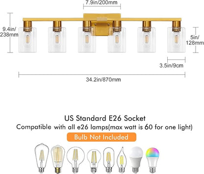 6 Light Bathroom Light Fixtures, Large Gold Bathroom Vanity Light - Image 3