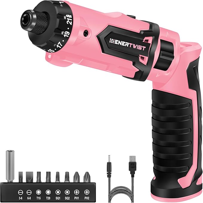 Enertwist Electric Screwdriver, 8V Max 10Nm Pink Cordless Screwdriver by ENERTWIST