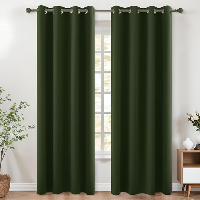 KOUFALL Olive Green Curtains 96 Inches Long 2 Panel Set - Image 3