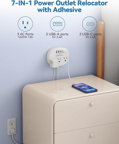 Power Outlet Relocator with Adhesive- 5 FT, 1625W Wall Mounted Extension Cord - Image 2