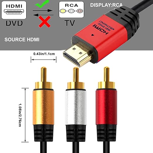HDMI to RCA 6FT Cable with IC, HDMI Male to 3-RCA RD AV Cable Video Audio - Image 5