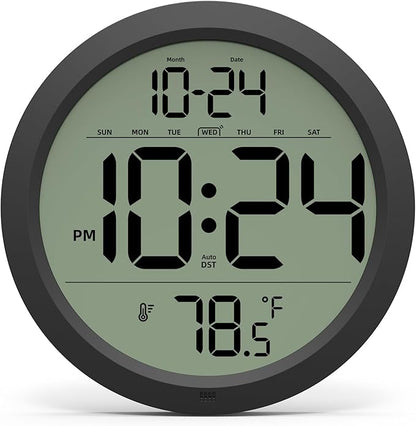 Digital Wall Clock with Date, Indoor Temperature, Battery-Operated Digital Clock by DigitalClocks