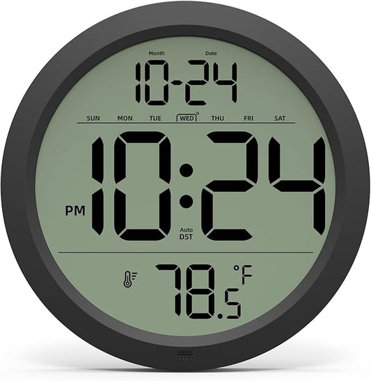 Digital Wall Clock with Date, Indoor Temperature, Battery-Operated Digital Clock by DigitalClocks