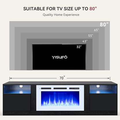 YISUFO 70" TV Stand with 36" Electric Fireplace, Large Modern Media - Image 6