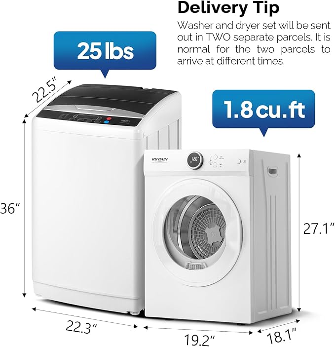 ROVSUN 1.8CuFt Portable Clothes Dryer and 25LBS Full-Automatic Washing Machine - Image 2