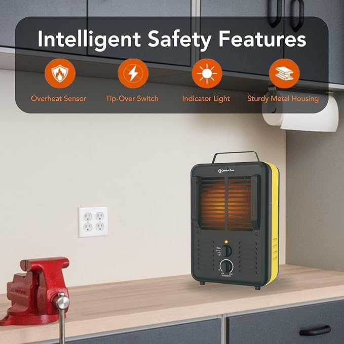 Comfort Zone 1, 500-Watt Milkhouse Style Electric Portable Utility Heater - Image 6