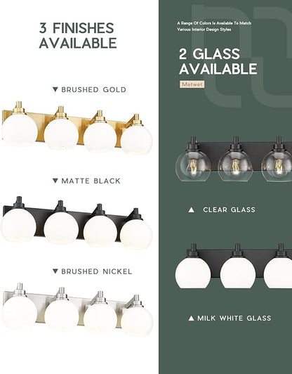 METWET Bathroom Light Fixtures, 4 Light Matte Black Vanity Light, 26 Inch - Image 7