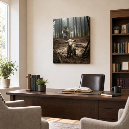 Jesus with Lamb Christian Canvas Wall Art, Religious Print, 11x14 Inch | Lost lamb faith artwork, gallery wrapped ready to hang, fade-resistant decor for living room, prayer room and church