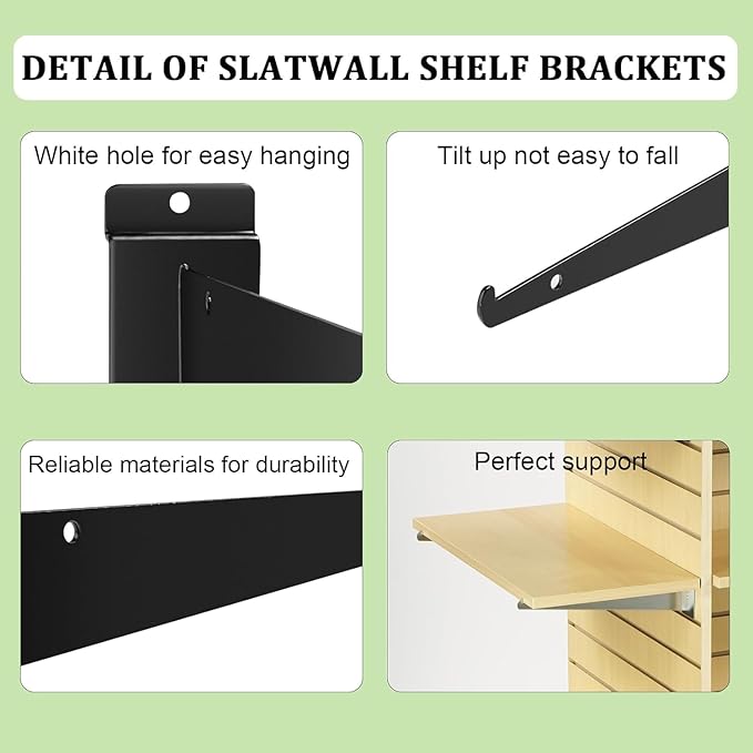 APOCHON 12 Pack Slatwall Shelf Bracket 12 inch, Heavy Duty Slatwall Knife Shelf - Image 3