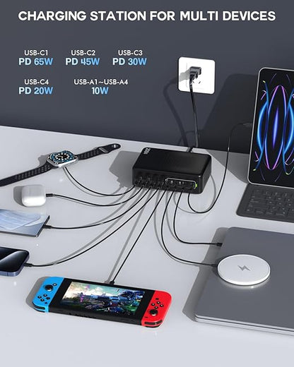 USB C Charger Block, 200W 8 Port USB C Charging Station, GaN Type C & A Charger - Image 5