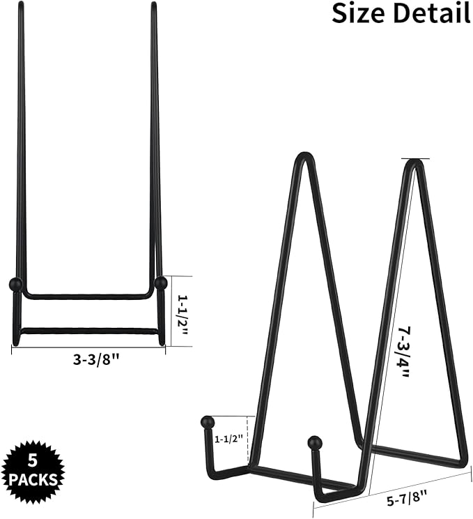 IBosins 5 Pack 8 Inch Plate Holder Display Stands, Large Metal Black Frame Stand - Image 2
