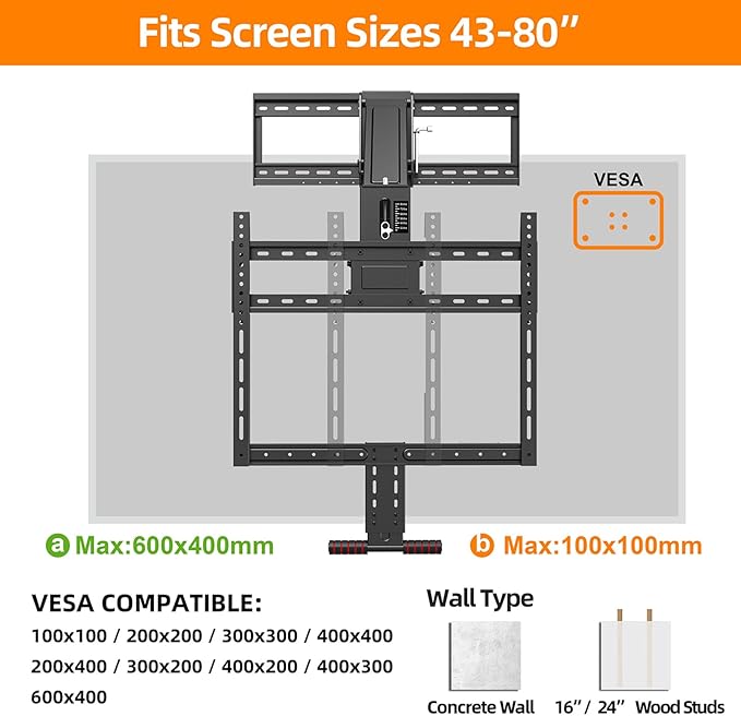 Pull Down TV Mount for Fireplace, Height Adjustable for Most 43-80 Inch TVs - Image 2