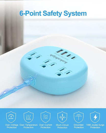 Blue Extension Cord with Surge Protected 1080J - 5 FT Flat Extension Cord - Image 7