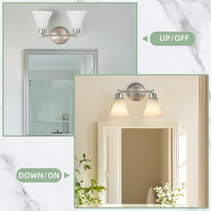 LOUSACE 2 Light Bathroom Vanity Light Brushed Nickel Bathroom Lighting Fixtures - Image 7