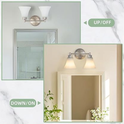 LOUSACE 2 Light Bathroom Vanity Light Brushed Nickel Bathroom Lighting Fixtures - Image 7