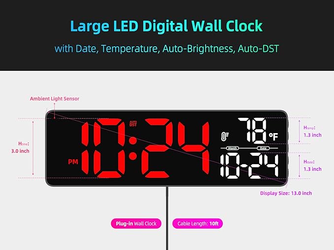 Large LED Digital Wall Clock - Image 3