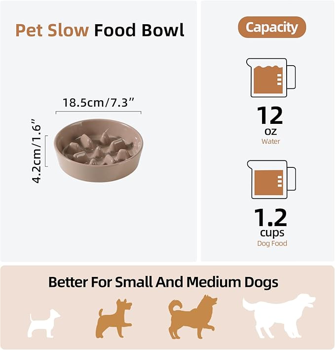 Ceramic 1.2 Cup Dog Bowl Slow Feeder, 7.3 inch Slow Pet Food Dish - Image 2