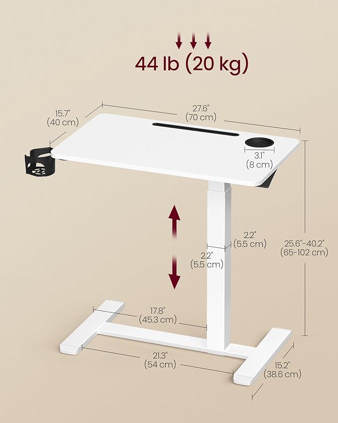 VASAGLE Overbed Table with Wheels, Mobile Standing Computer Desk, 27.6 x 15.7 - Image 3